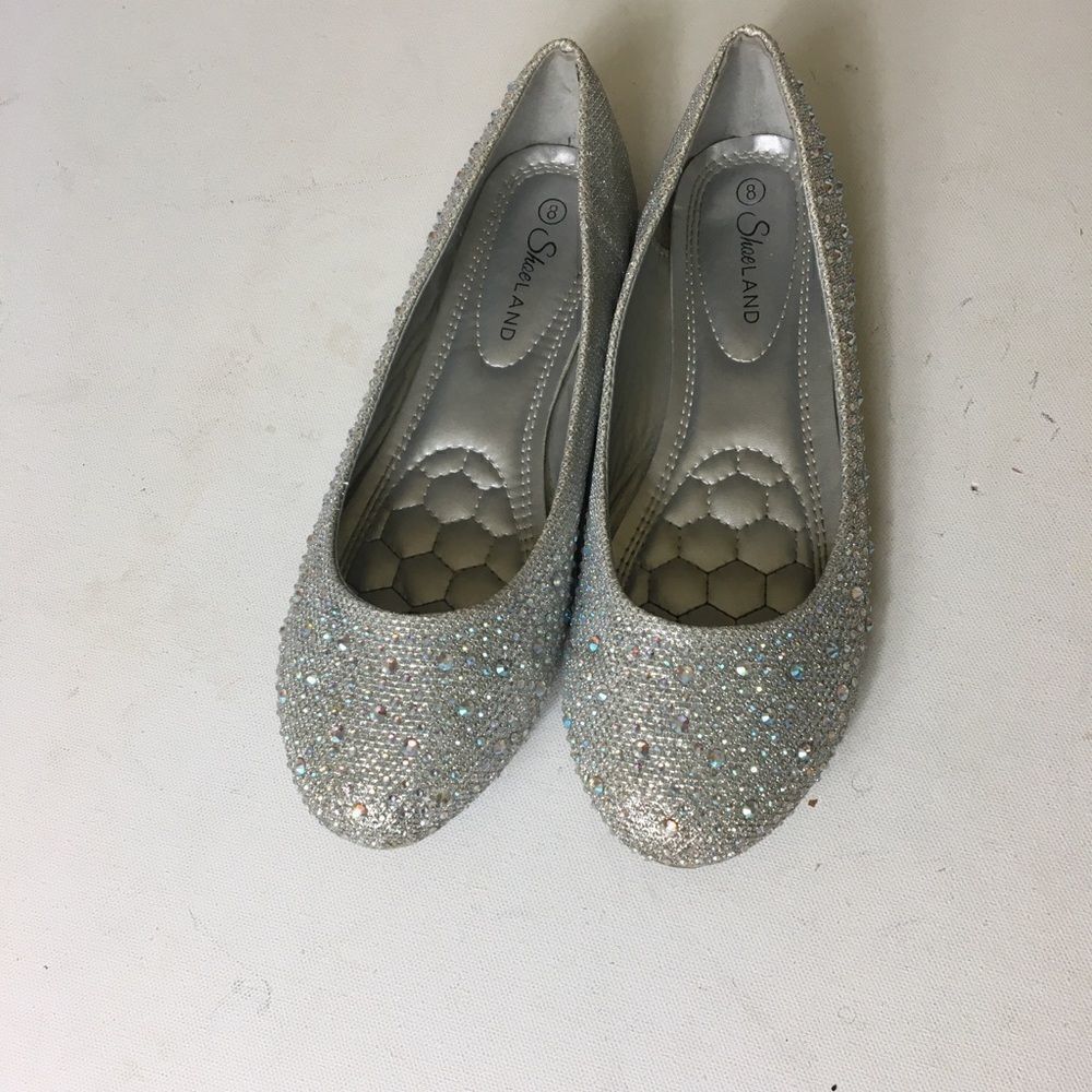 Shoe Land silver sparkly flats size